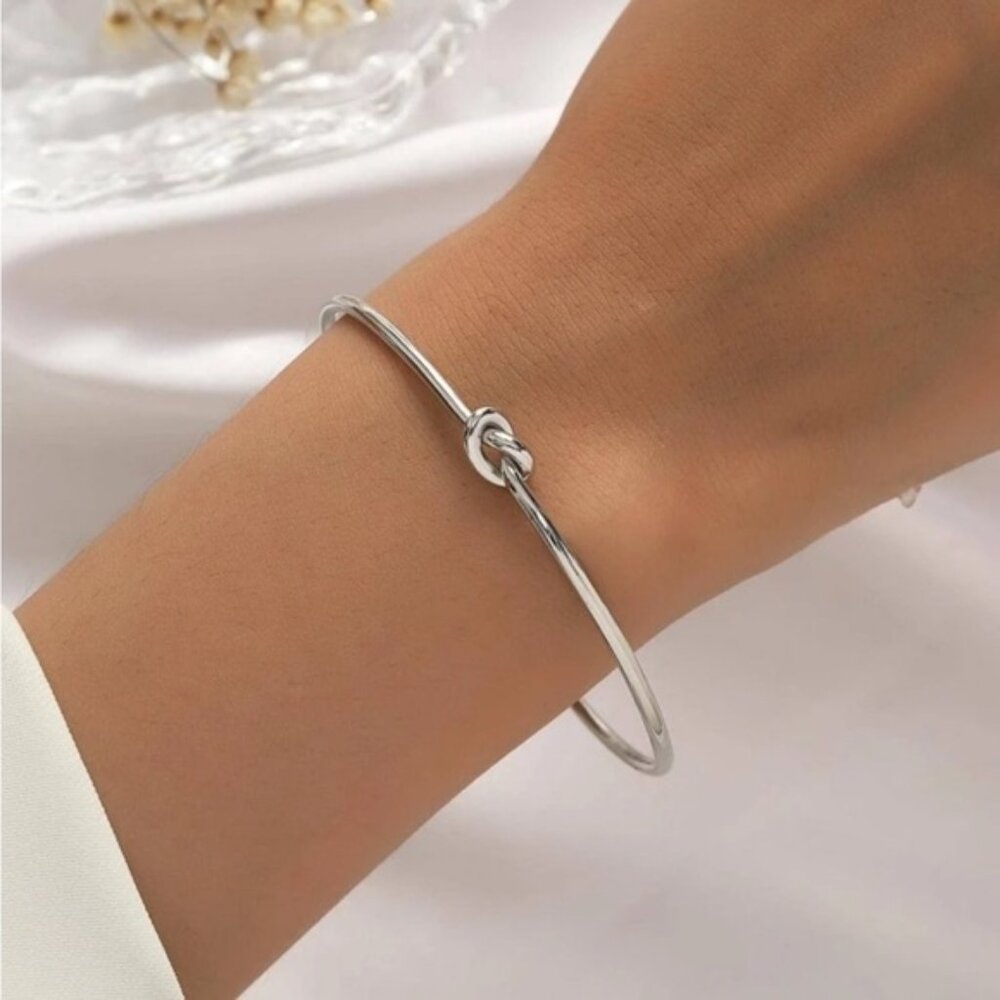 Sleek Silver Knot Bangle Bracelet